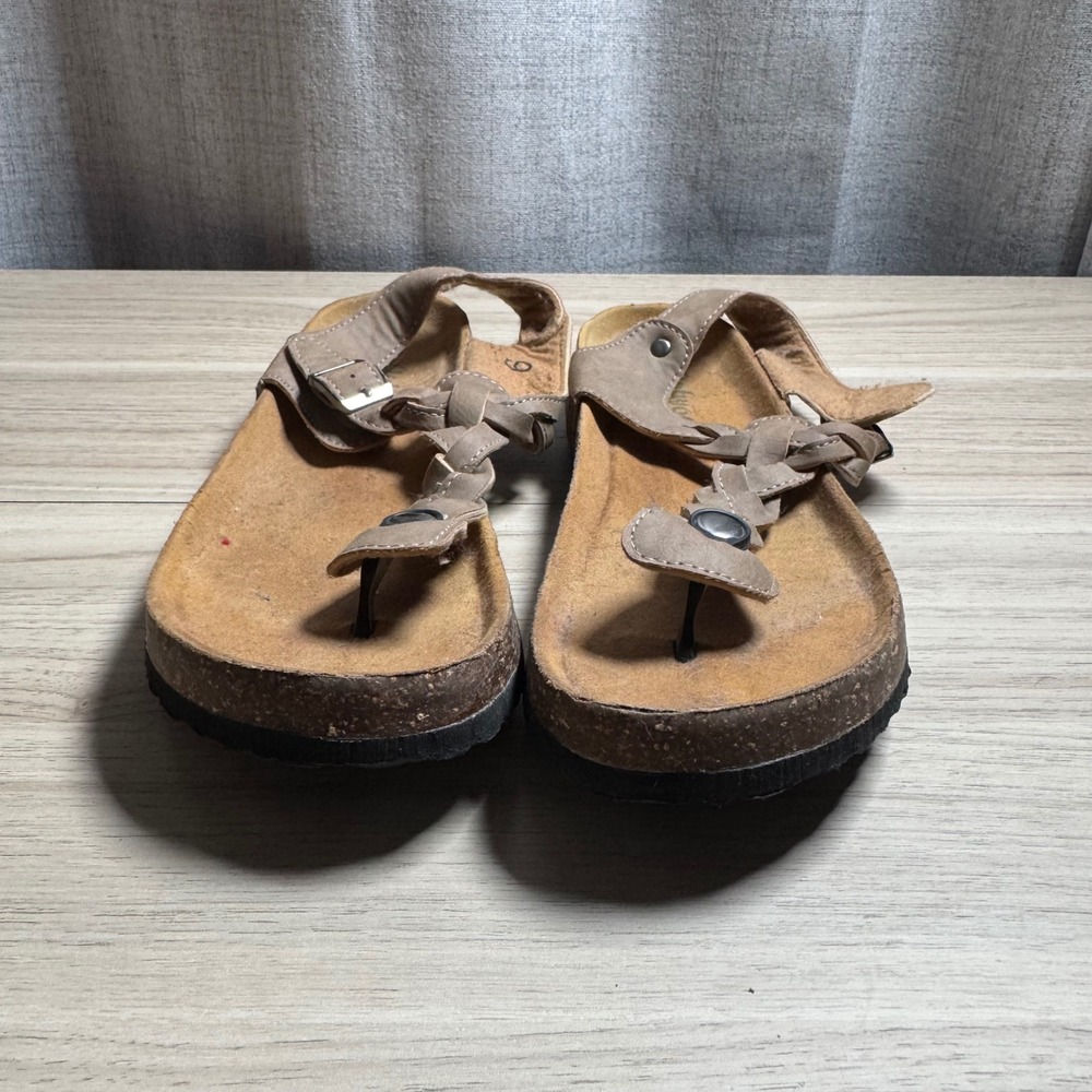 Outwoods Women's Tan Braided Thong Cork‎ Footbed Sandals Size 9 Beach Vacation - Picture 4 of 7